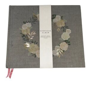 West Emory Keepsake Album Floral Guest Book Photo Journal Gray Linen Gold Foil